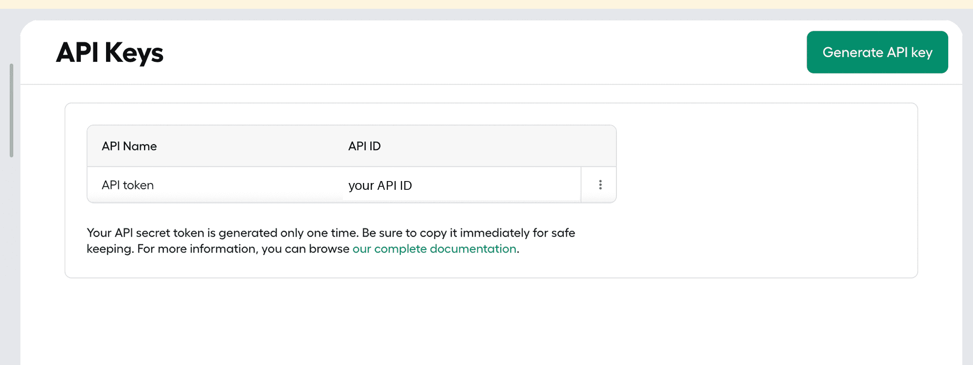 The Aircall API Keys page, with the Generate API key button at the top right